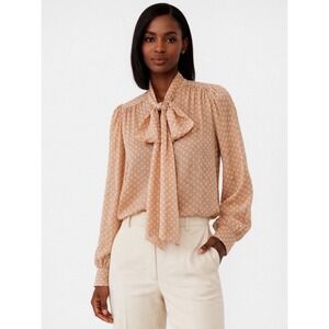 Eva Mendes New York & Company Polka Dot  Bow Blouse Peach White XL